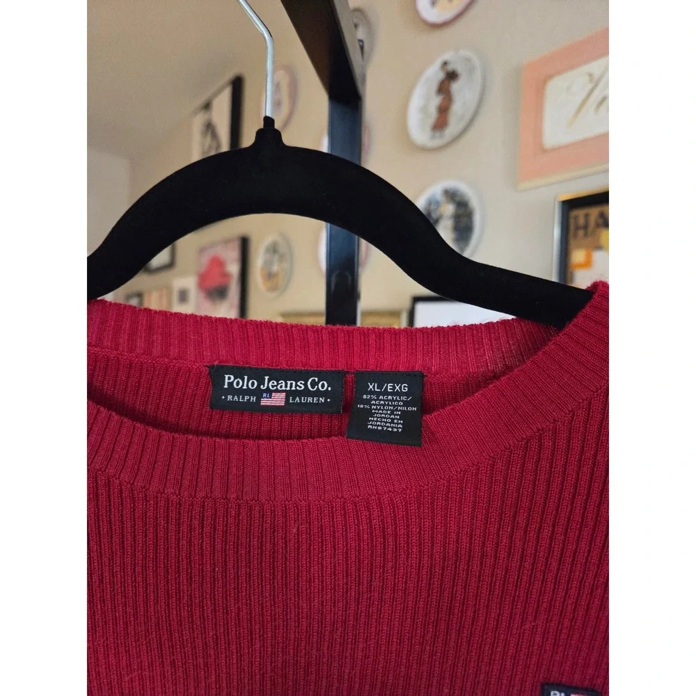 Polo Jeans Co Ralph Lauren 90s Red‎ Sweater RL Flag Logo XL